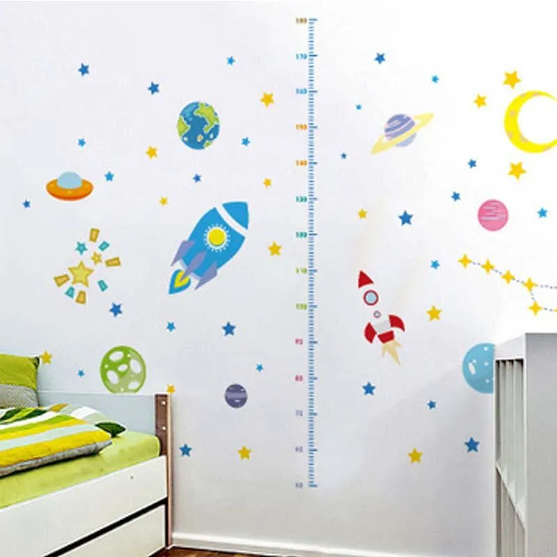 Wall Stickers Children`s Room Outer Space Rocket Height Sticker Creative Stickers Cartoon Anime Mural Growth Chart Gifts