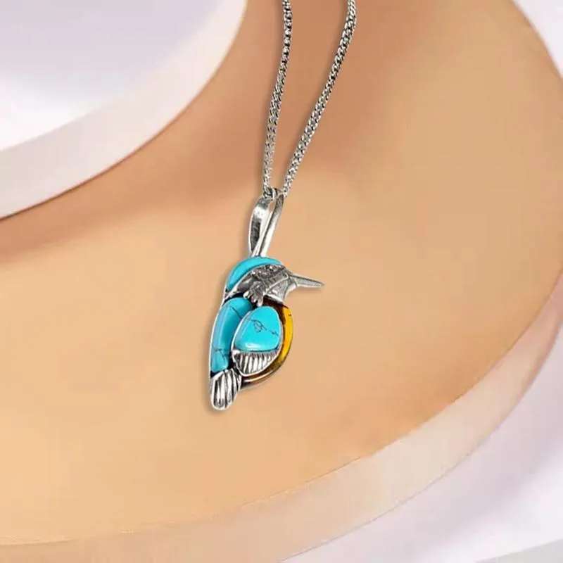 Pendentif Colliers Haut de gamme Émail Collier d'oiseau Vintage Turquoise Gemstone Entier Qualité Bijoux Cadeau Accessoires265U