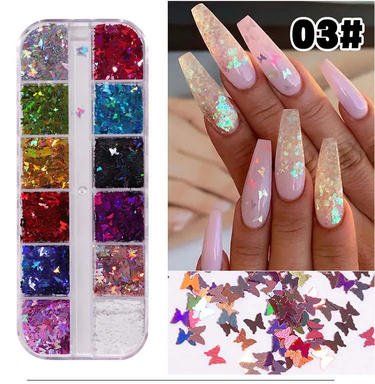 NAS007 1 Case Nail Art Cekiny Holograficzne Glitter Płatki Nail Art Paillette Paznokci Motyl Naklejka Jesień Design Liść Klonowy Naklejka