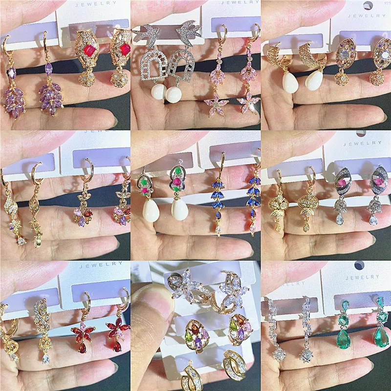 Fashion Pearl earrings rhinestone Color keeping Korean style tassel fringed inlaid zircon colorful earrings for women girl free Fedex