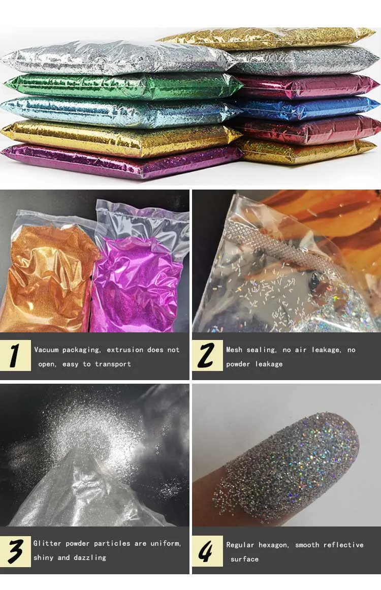 Factory wholesale glitter powder PET 24 colors bulk glitter 0.3mm 1 kilo packing glitter powder