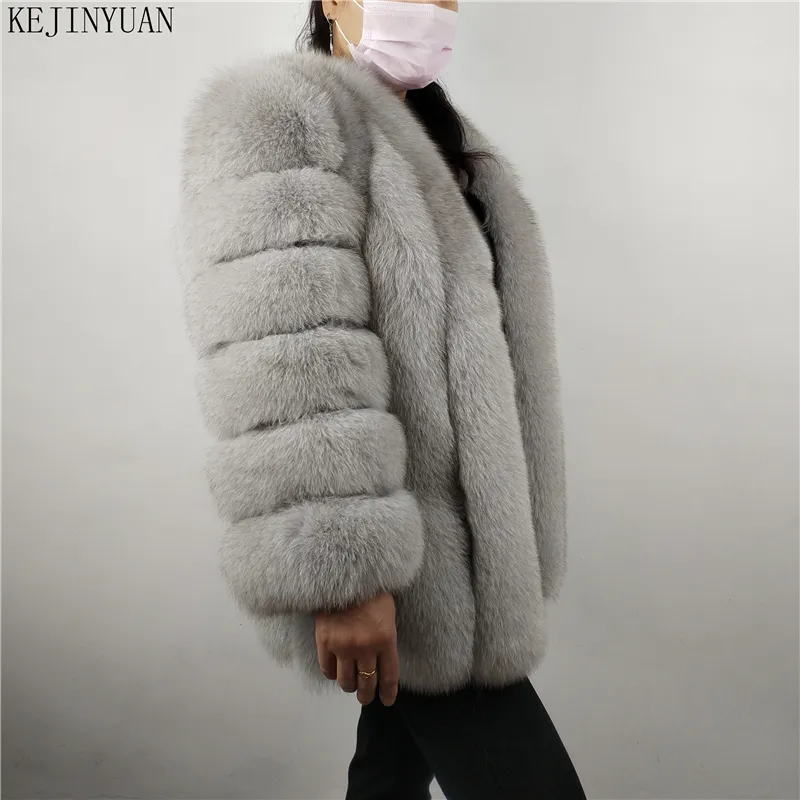 Kejinyuan real casaco de pele raposa mangas destacável pele veat inverno quente moda couro natural pele genuína casacos de couro novo estilo lj201203