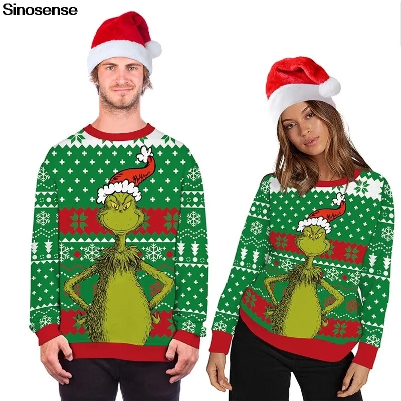 Hässlicher Weihnachtspullover Männer Frauen 3D-gedruckte lustige hässliche Weihnachts-Sweatshirts für Weihnachtsfeier Pullover Pullover Pullover Tops 201105