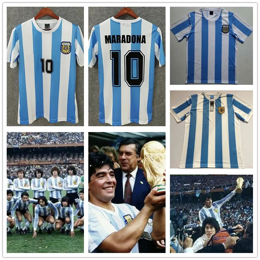 مارادونا أفضل جودة 1978 1986 الأرجنتين مارادونا المنزل لكرة القدم جيرسي النسخة الرجعية 86 78 مارادونا كانيجيا جودة كرة القدم قميص باتيستوت