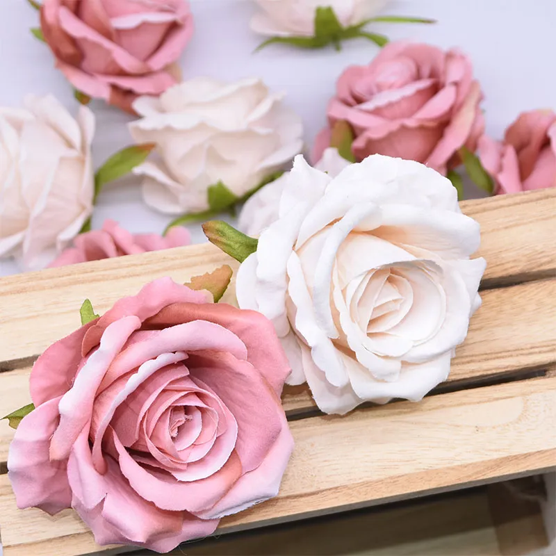 50pcs 10cm 인공 꽃 머리 실크 장미 꽃 결혼식 홈 장식 가짜 꽃 DIY 화환 스크랩북 용품