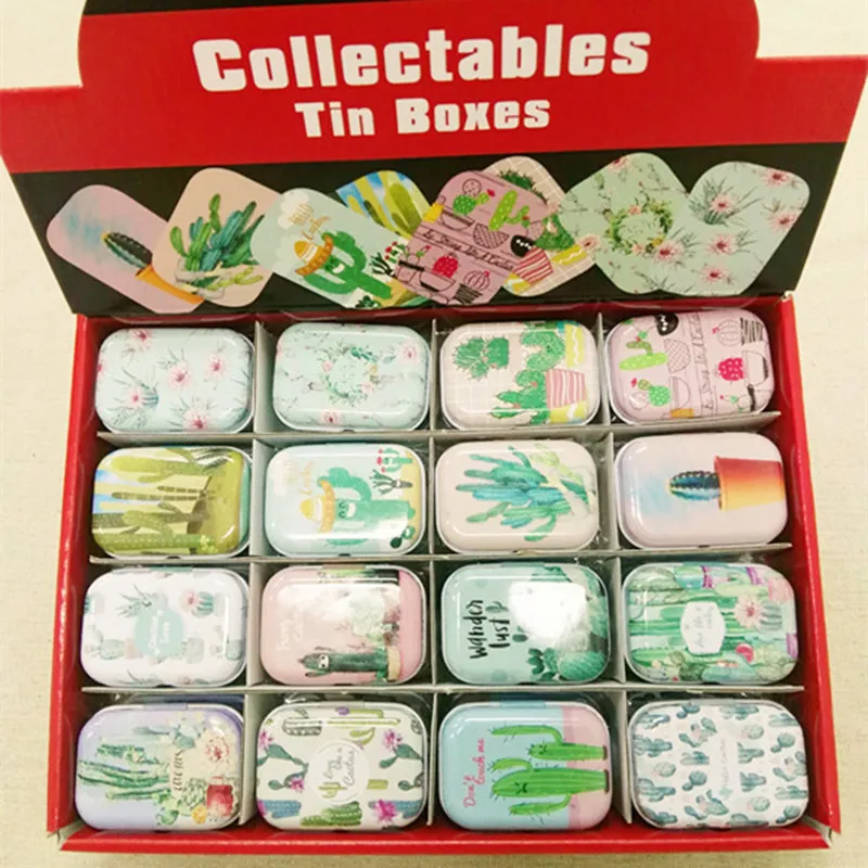 Cactus Stijl Mini Pillen Case Collectables Box DIY Opslag Vierkant Lipstick Klein Tin 32PCS / Box Q1130