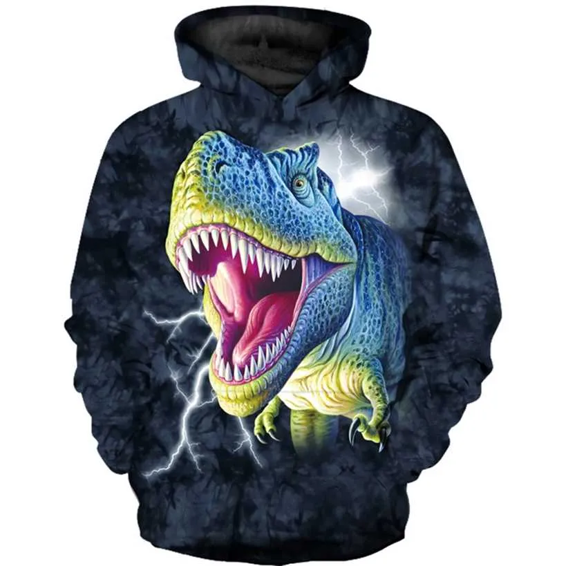 Moletom para meninos Dinossauro Moletom Com Capuz Cool Fashion Crianças Outono 3D Impresso 3D Menina Animal Pulôver Sweatshirts 220110