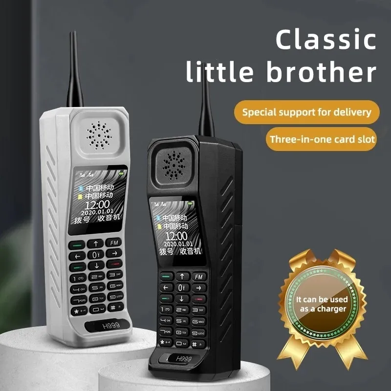 Luxury Classic Small Retro Mobiltelefon Högtalare Ljus FlashLigh Powerbank Fast Dial Unlocked Dual SIM-kort MP3 FM Bluetooth-mobiltelefon
