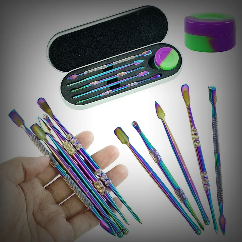 Arco-íris Colher Shovel Scoop Spade Kit Seco Herba Tabaco Cera De Oil Silicone Box Rigs Wig Wag Palha Pontas de Prego Bongo DHL de fumo DHL