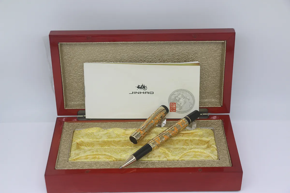 JINHAO High quality Gold-Yellow dragon embossment with gold trim Roller pen stationery school office supplies for best gift