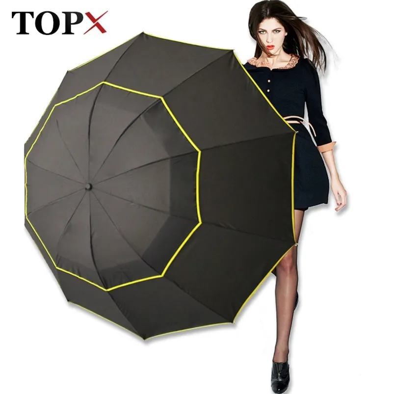 130 cm Top Qualité Hommes Pluie Femme Coupe-Vent Grand Paraguas Hommes Femmes Soleil 3 Floding Grand Parapluie En Plein Air Parapluie 201218