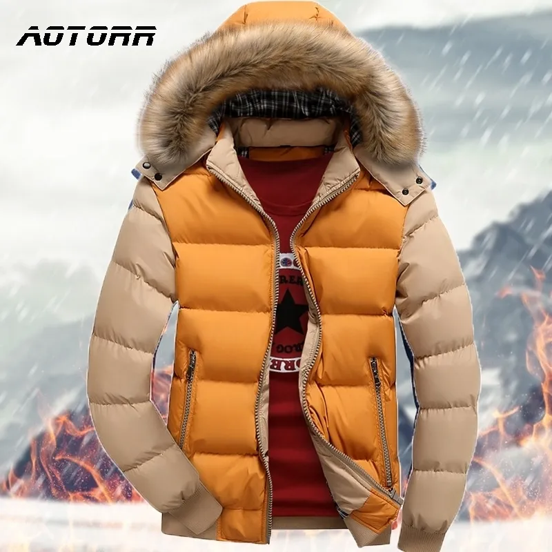 Giacca invernale da uomo Cappello staccabile Piumino Parka Casual Caldo Giacche spesse Pelliccia maschile con cappuccio Outwear Cappotti antivento caldi Cappotto sottile 201111