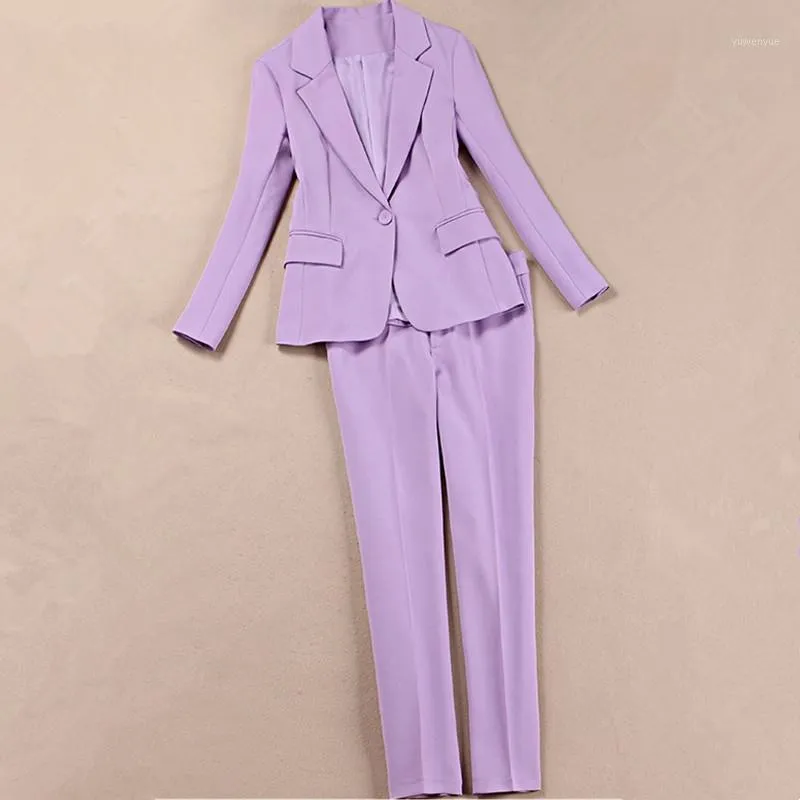 Costume femme violet mode slim office lady costume femme deux pièces blazer + pantalon business casual wear1