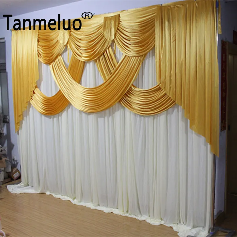 10x10ft Gold and White Wedding Backdrop Panele Zdarzenie Party Party Zasłony Drobeniczne Jedwabne Tkaniny Do Sceni