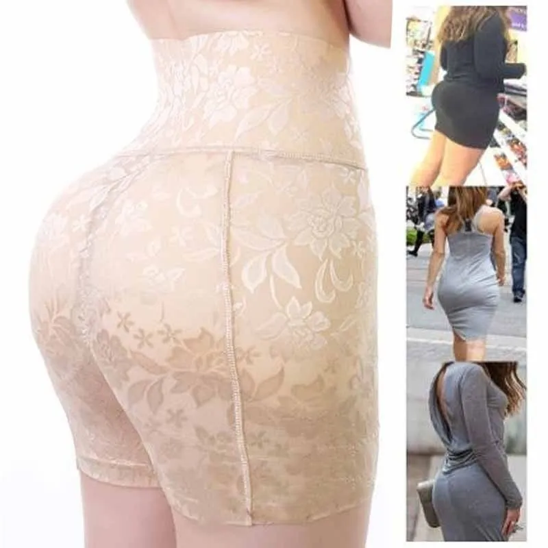 High Waist Women Body Shaper Big Ass Padded Panties Lace Slimming