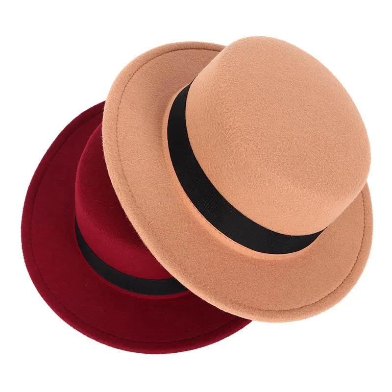 Stingy Brim hattar damer fedora hatt kvinnor 2021 vinter klassisk solid filt top bowler män bred chapeau femme vintage svart kvinna fedoras