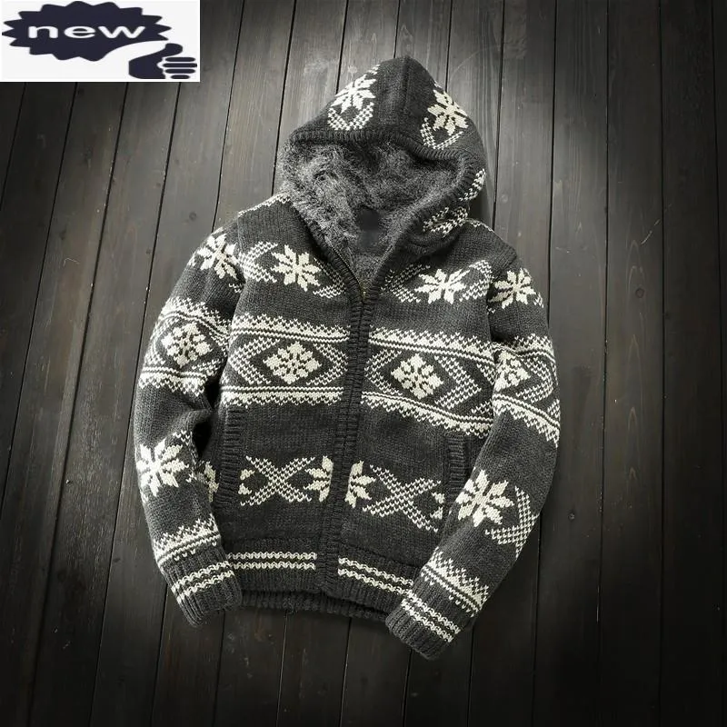Heren Sweaters Dikke Fleece Liner Herfst Winter Warm Heren Gebreide Hooded Open Stitch Lange Mouw Rits Mannelijke Kasjmier Gemengsel Jassen