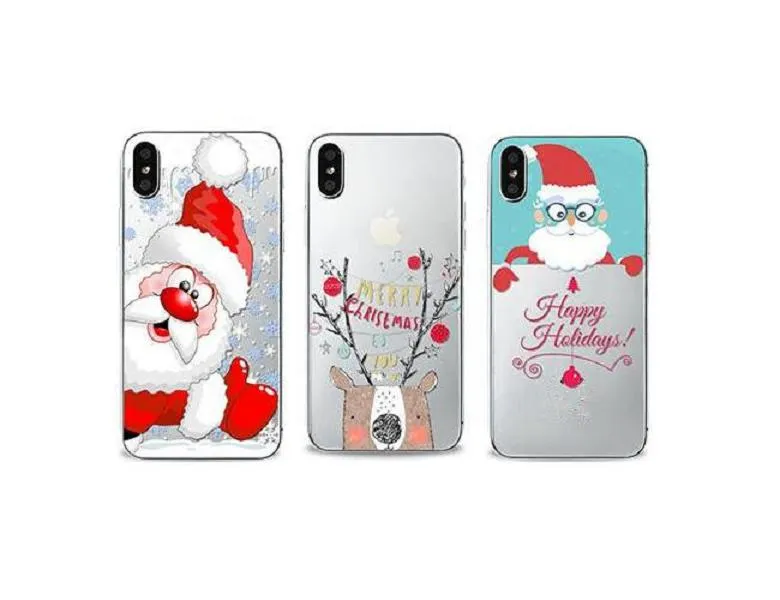 Joyeux Noël Ultra mince souple TPU Gel coque de téléphone père noël impression peinture clair Transparent étuis couverture arrière pour iPhone