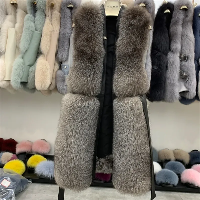 Luxe Automne Femmes Gilet Réel De Fourrure De Renard Gilet Mode Véritable Fourrure De Renard Gilet Femme Hiver Outwear Manteau Sans Manches De Fourrure Veste 201212