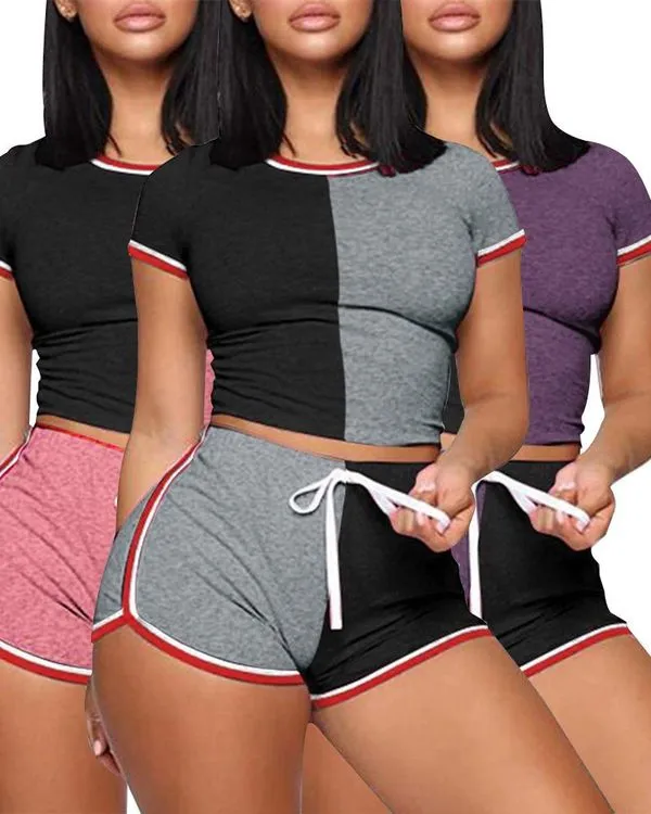 Ropa de verano para mujer, conjunto de 2 conjuntos de dos piezas, chándal informal, camiseta de manga corta, pantalones cortos de motociclista, trajes deportivos, ropa de talla grande