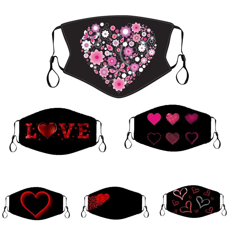 DHL Designer Masker Valentijnsdag Gift Gezichtsmaskers Volwassen Paar Gelukkige Valentijnsdag Maskers Stofdicht Gedrukt Rood Liefde Verstelbaar Mond Masker