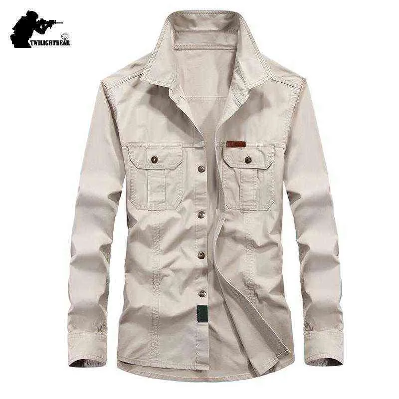 Ny Casual Shirt Men Cargo Shirts Oversize 6XL Högkvalitativ Solid Pure Cotton T-shirts Mäns Klädesverktyg Blusar G0105