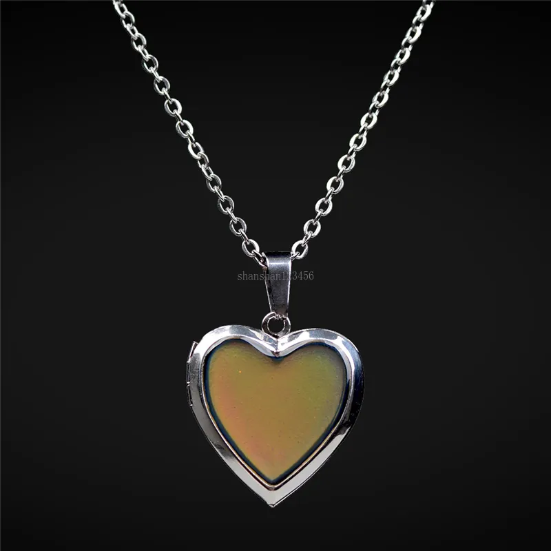 Hjärtlåset halsband temperaturavkänning färg förändra rostfritt stål kedja kvinnor halsband mode smycken vilja och sandig gåva