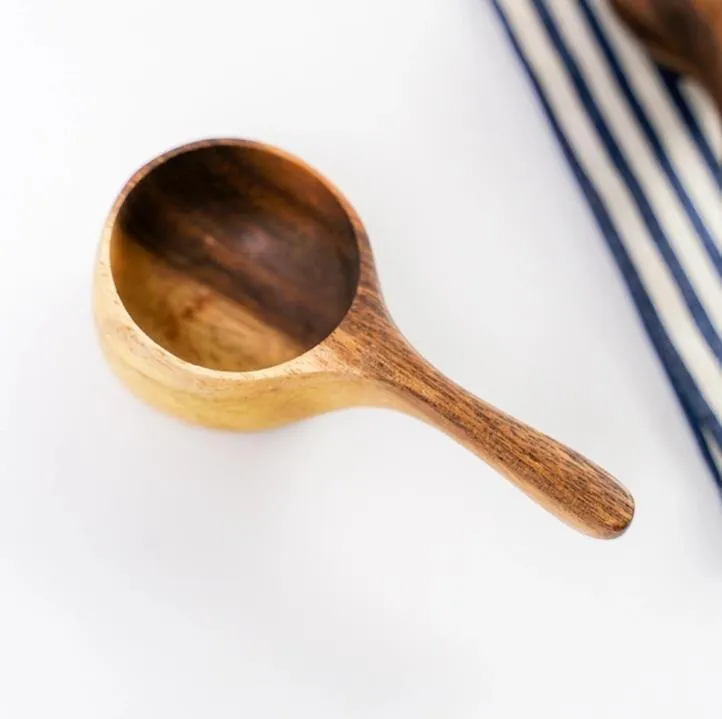 Natural Acacia Wood Coffee Scoop Short Handle Measuring Spoons Coffee-Bean Milk Powder Wooden Scoops SN4353