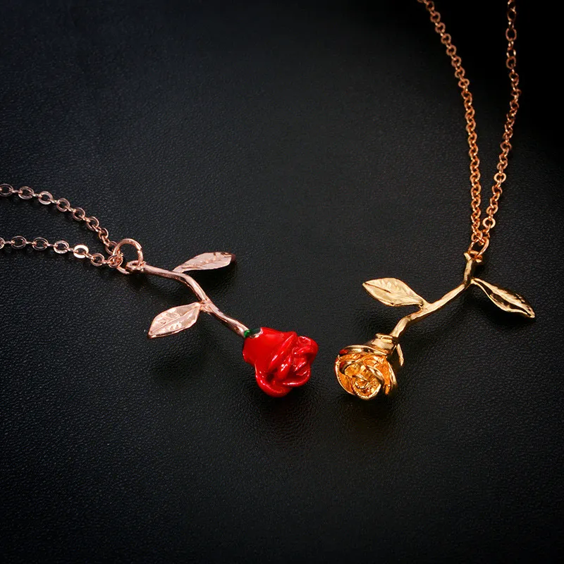 Valentijnsdag Rose Flower Necklace Fashion Send Girlfriend Gift Exquisite Rose Hanger voor Dames Bruiloft Verjaardagscadeau