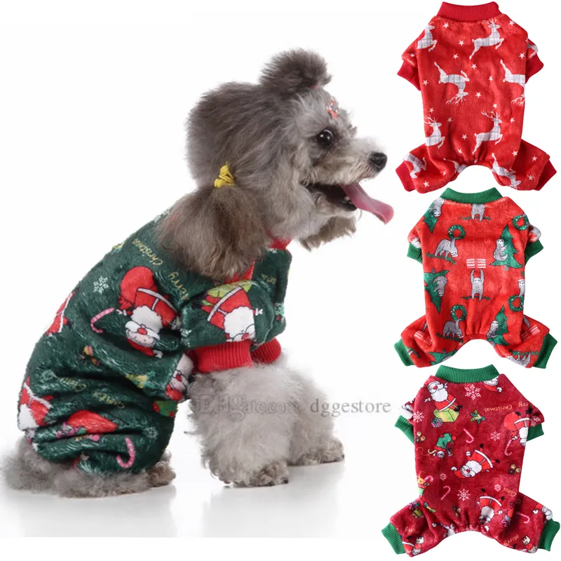 Hond Kerst Pyjama Kostuums Leuke PJ's Dog Apparel Sublimation Print Flanel Pet Clothes Winter Holiday Outfit Shirt voor honden Onesies Pomeranian Groothandel L A250