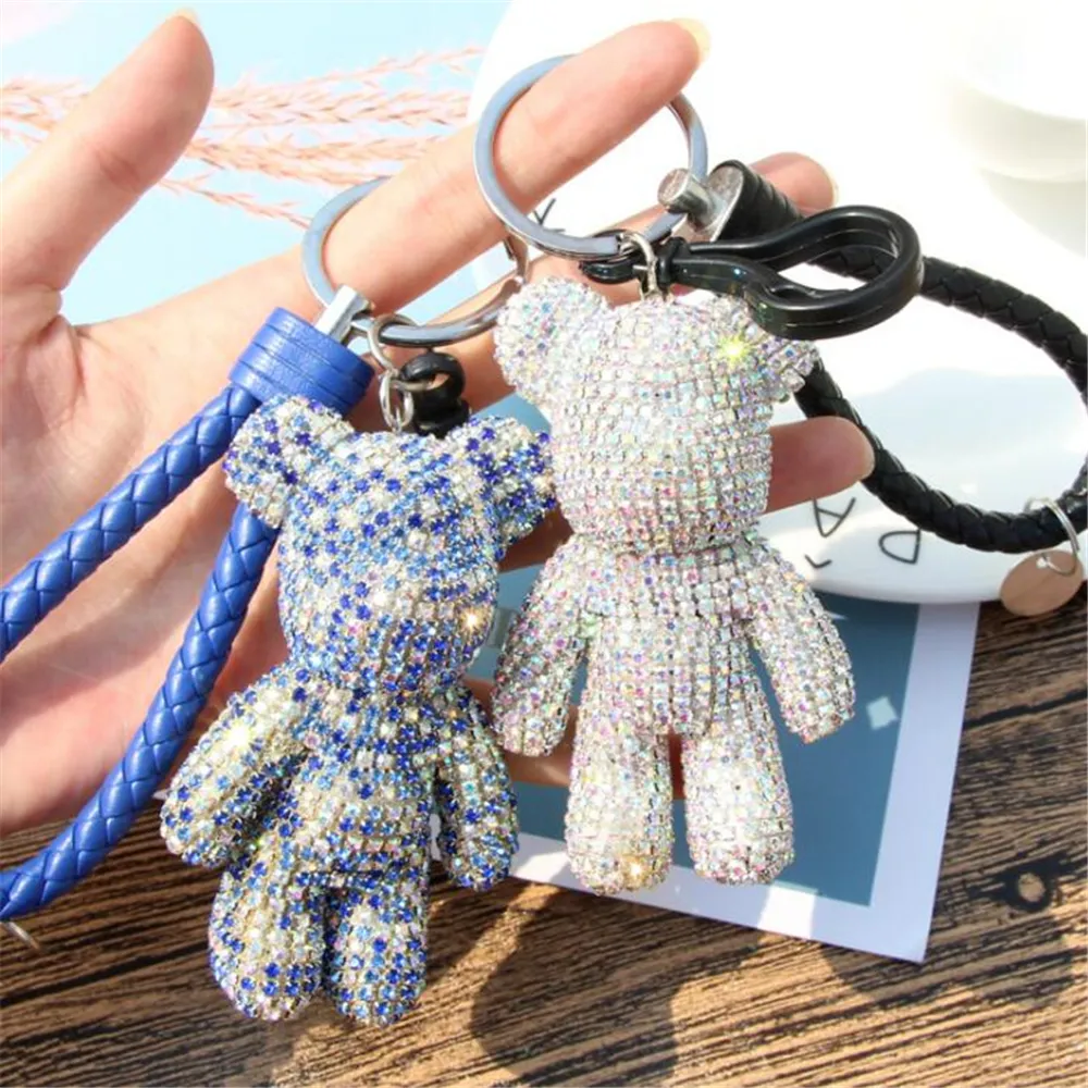 Diamond Bear Car Keychain Bag Hanger Purse Blingbly Key Chains Gewelddadige Mode Mobiele Telefoon Bandjes Charms