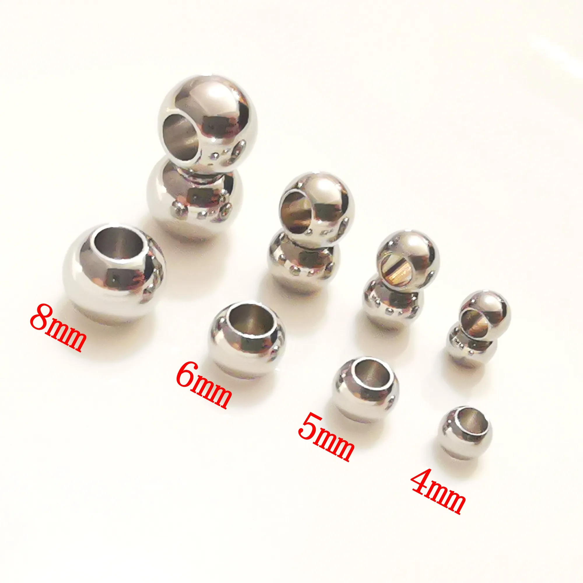 100 pezzi alla rinfusa 4mm / 5mm / 6mm / 8mm / acciaio inossidabile perline sfuse fascini a sfera in acciaio inossidabile ricerca di gioielli / creazione di accessori fai da te