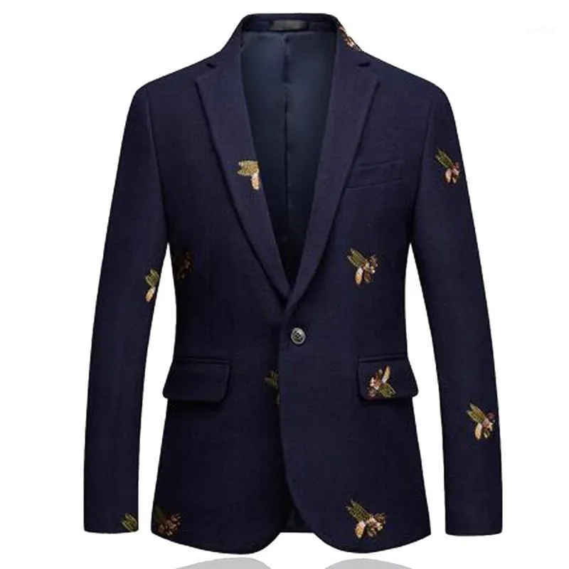 Мужские костюмы Blazers Bees Blazer Men Fashion Wedding Prom One Button для мужского стильного костюма Куртка 6xL EM2061