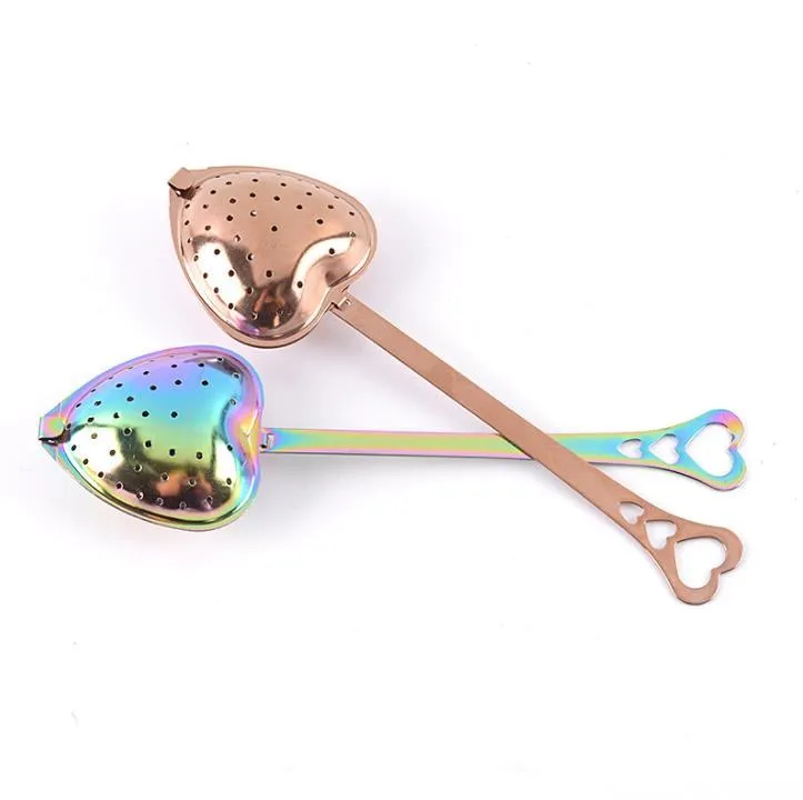 Stainless Strainer Heart Shaped Tea Infusers Teas Tools Teas Filter Reusable Mesh Ball Spoon Steeper Handle Shower Spoons SN4845