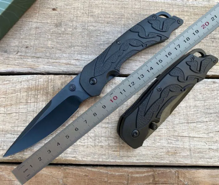 1 st toppkvalitet 7116 Flipper Folding Kniv 5CR15MOV svart titanbelagd dropppunktblad ABS + Rostfritt stålplåthandtag Kullager EDC-knivar