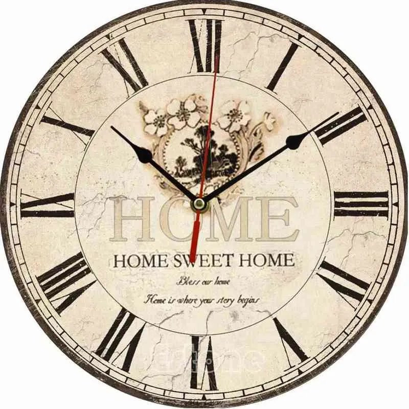 Grote Vintage Bloem Houten Wandklok Keuken Antiek Shabby Chic Retro Home H1230