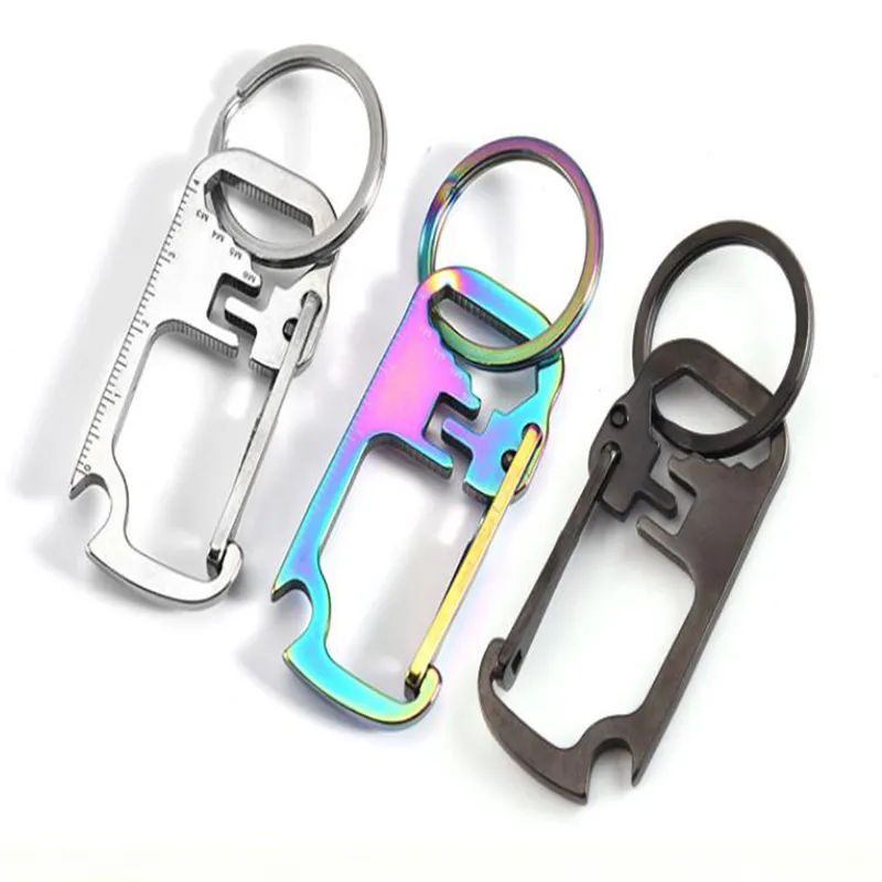 Stainless steel key chain multi-function opener ruler keychain Hang buckle Key ring beer bottle opener DB379