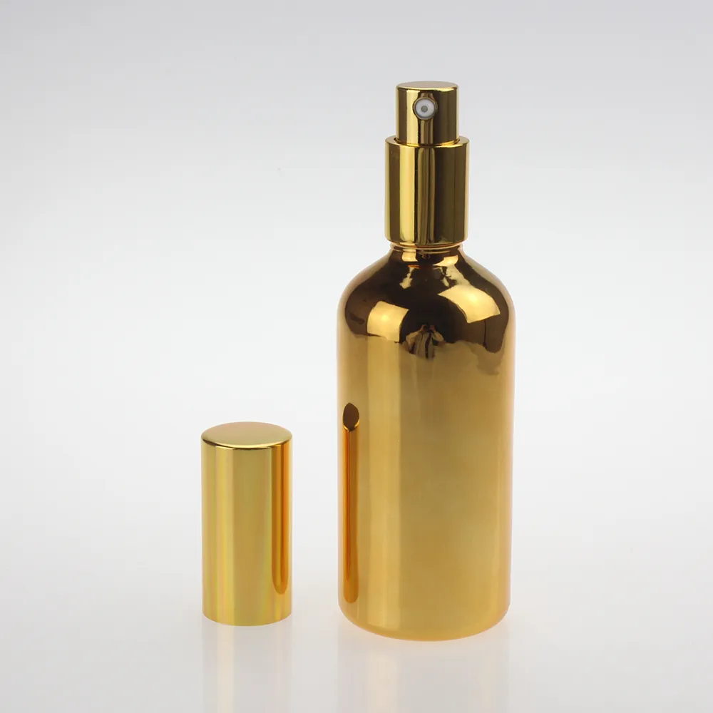 Bottiglia per lozione per il corpo in vetro di alta qualità dorata e argento da 100 ml all'ingrosso, oro