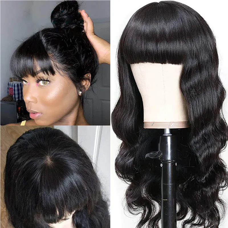 Wholesale 100% Virgin Brazilian Human Hair Bangs Wigs With Fringe Transparent Lace Straight Body Wave Wigs For Black Women - View #6