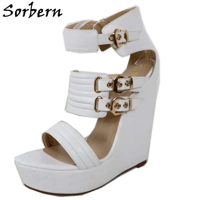 Sorbern gladiator vit punk wedge sandaler kvinnor plattform sommar skor anpassade färger