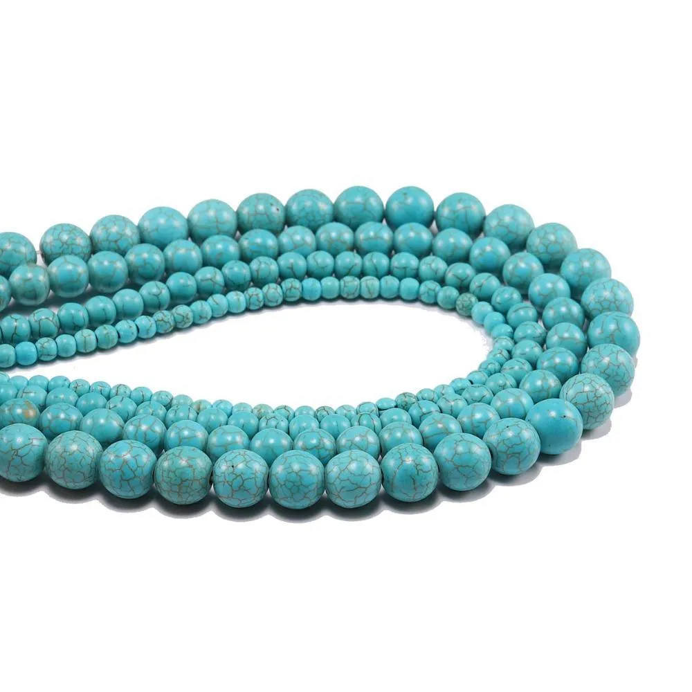 1Strand Lot Gemaakte kralen 4 6 8 10 12 mm Gladde natuurlijke groene turquoises rond losse spacer Bead voor sieraden maken DIY H Jlltyj