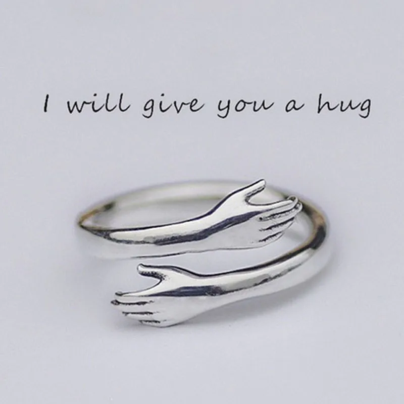 925 Sterling Silver Hug Ring - Adjustable Love Hand Symbol Ring For Women - View #6