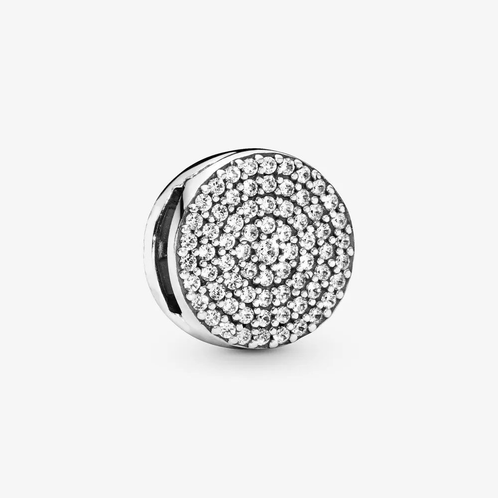 New Arrival 925 Sterling Silver Round Pave Clip Charm Fit Reflexions Mesh Bransoletka Moda Biżuteria Akcesoria