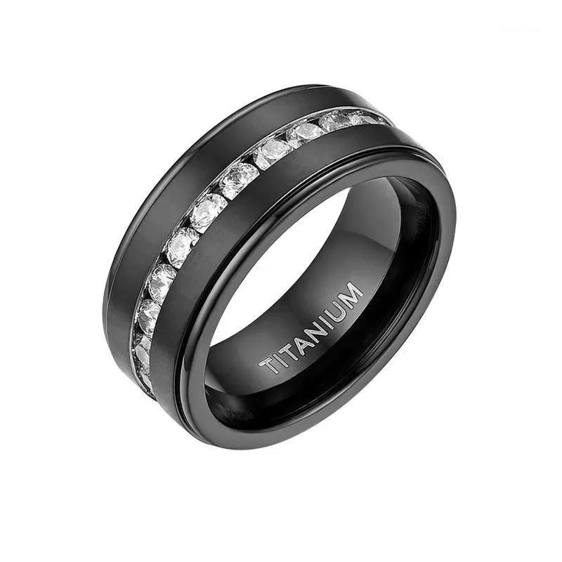 Wedding Rings BONISKISS 8 MM Men's Titanium Band Ring Black Classic CZ Stone Anniversary Promise Lovers Gift Sizes 7 To 151