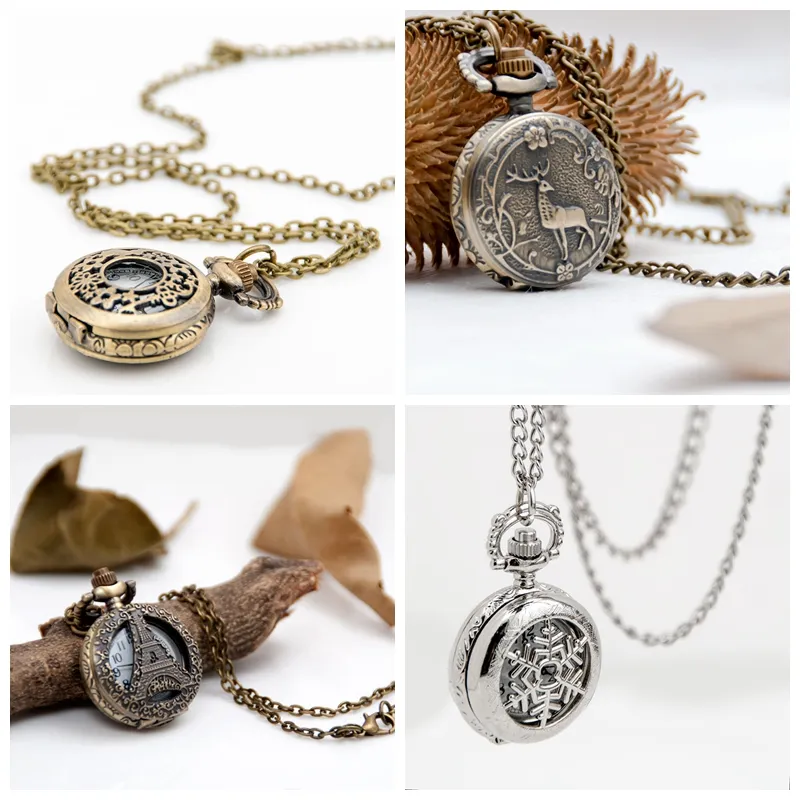 New small deer pocket watch Quartz movement 27MM necklace vintage accessories wholesale Korean sweater chain fashion hanging fashion watch