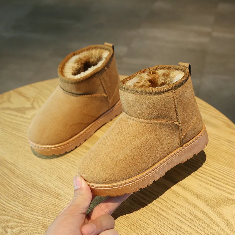 Stövlar barn snö 2021 vinter tjejer boot boys ankel plysch bomull-vadderade mocka varma booties mode baby sko sneakers