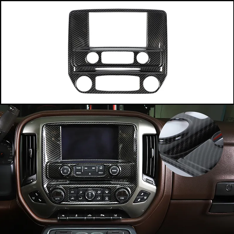 ABS Centralna Navigation Panel Pokrywa ekranowa, Włókno węglowe 1 pc dla Chevroleta Silverado GMC Sierra 2014-2018 Akcesoria wnętrza