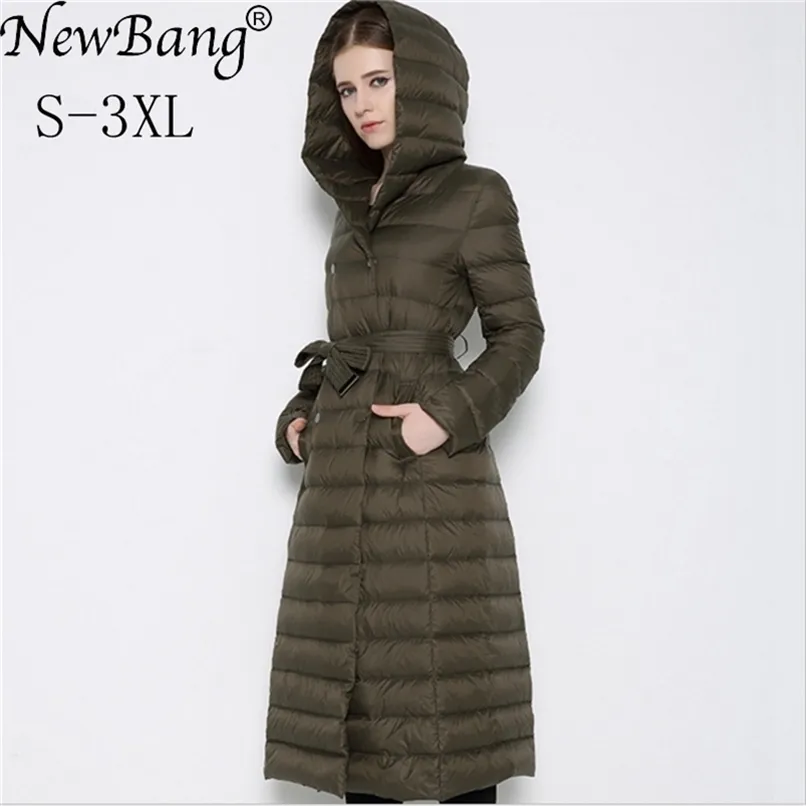 NewBnag бренд длинные женщины утка пуховик зимнее пальто женщина перо теплый тонкий ветровка женский с капюшоном верхняя одежда 201214