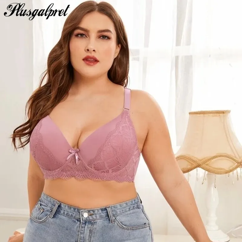 PlusGalpret Sexy Lace Back Support Pink Lace Bra For Women Plus