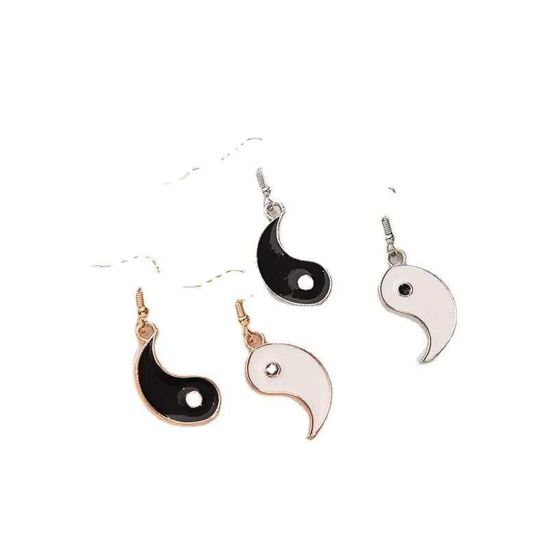 Femmes breloque asymétrique potins Tai Chi Yin Yang blanc noir amitié Couple pendentifs balancent boucles d'oreilles bijoux